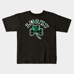 Lucky Three Leaf Clover Flannel Print Pattern Kids T-Shirt